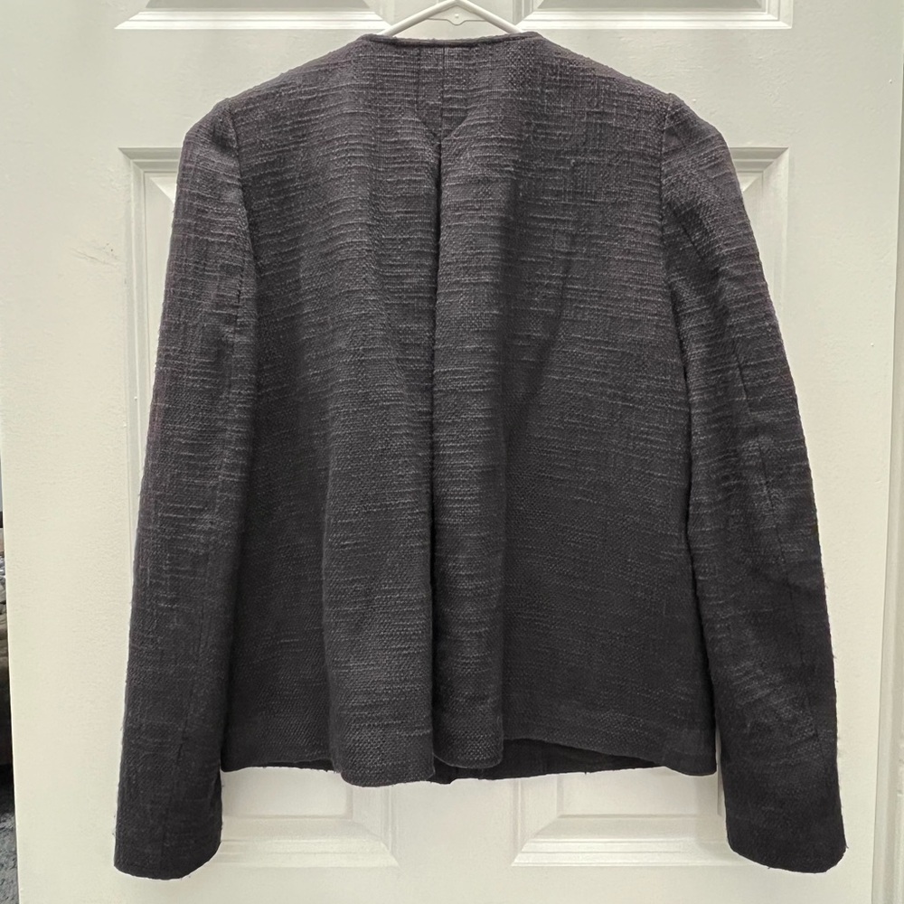H&M Charcoal Textured Tweed Jacket Blazer with Gold Details - Picture 4 of 8